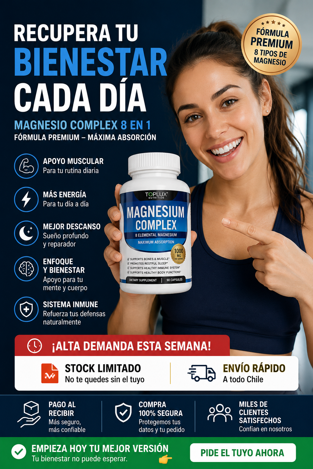 Magnesio Suplemento 8 Elemental 1000mg