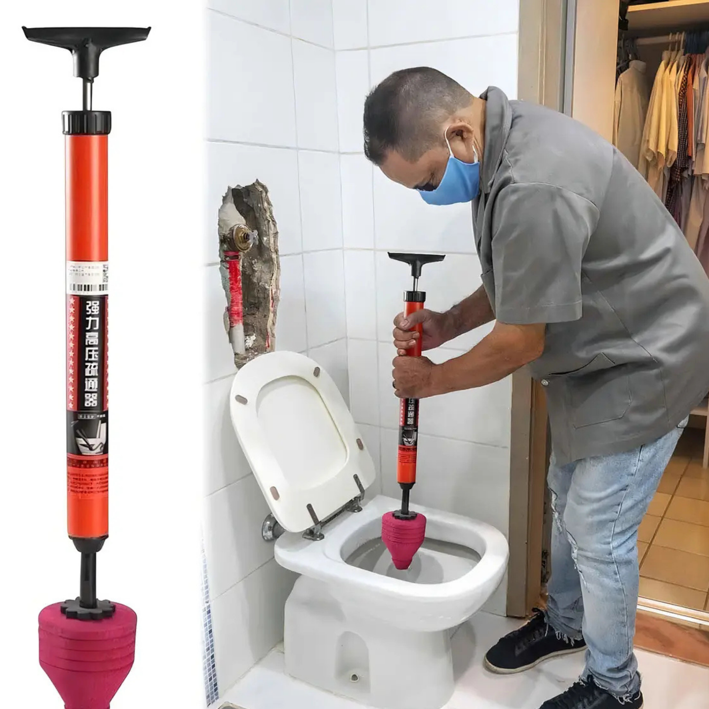 Sopapo Destapador Wc Inodoro Presión Red