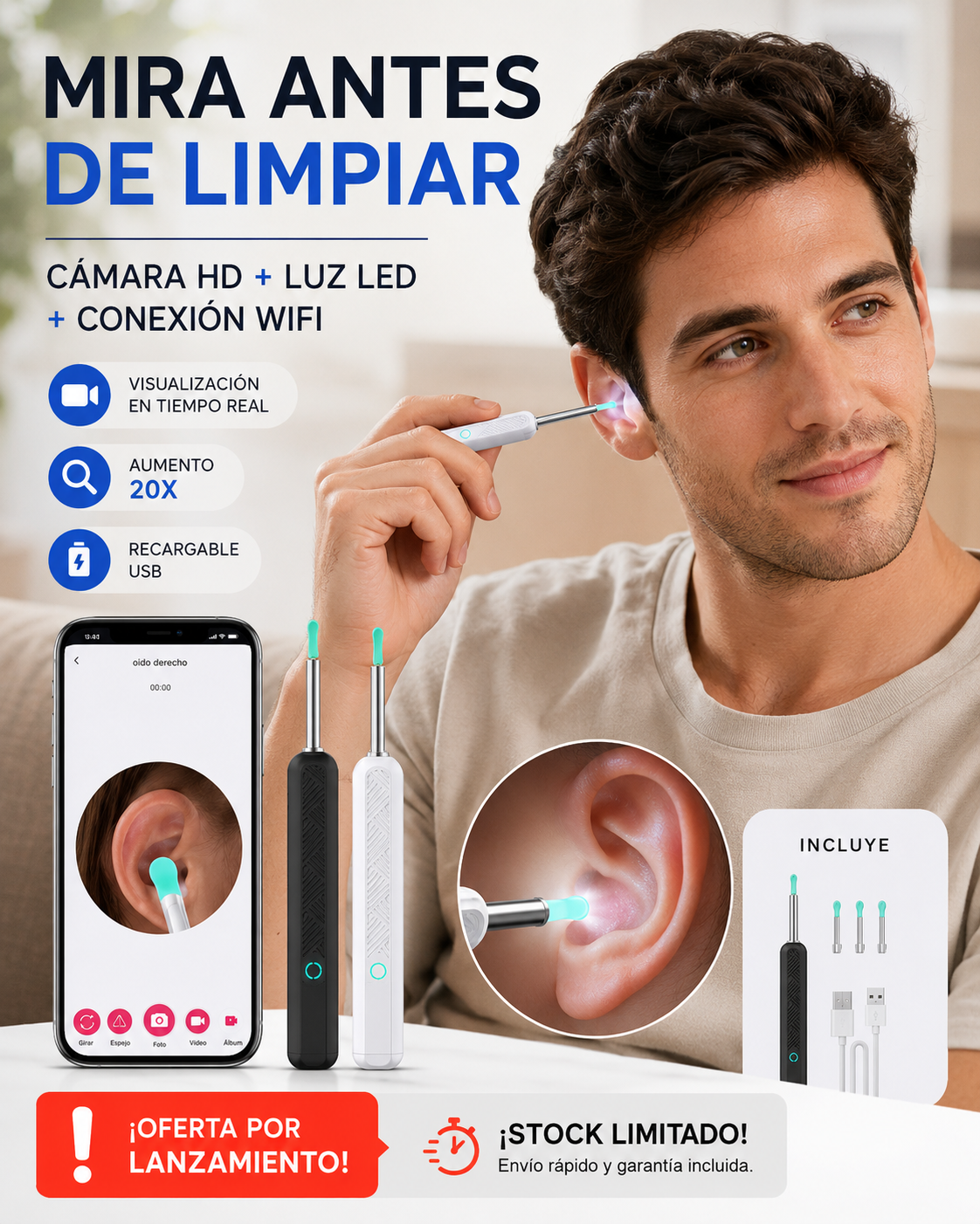 Limpiador De Oídos luz led