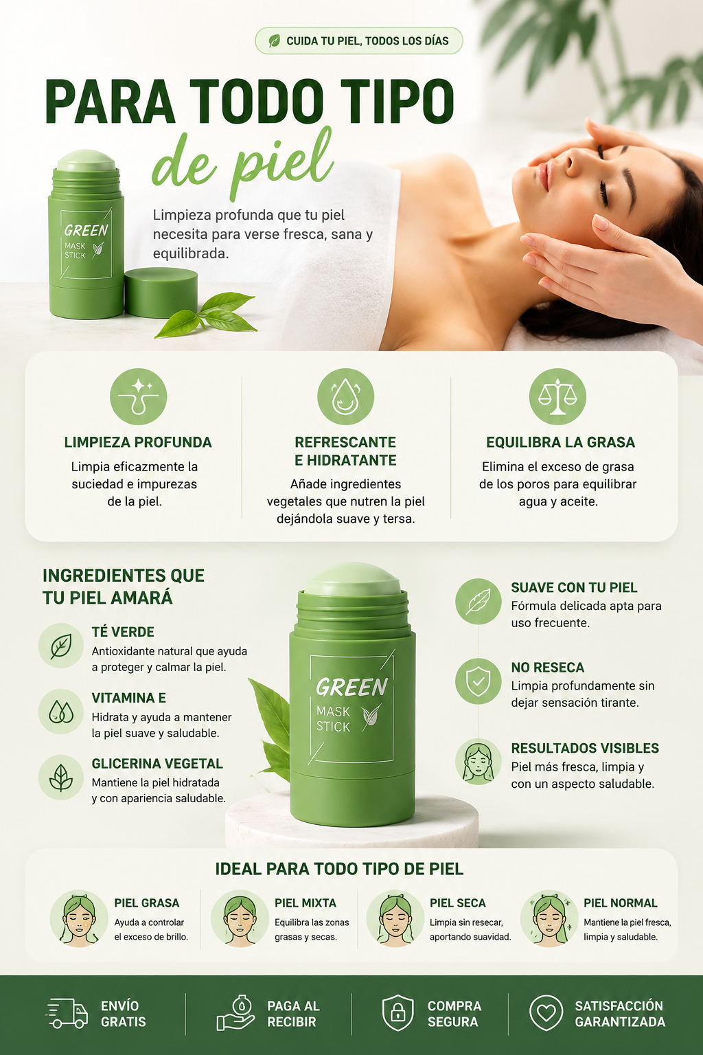 Mascarilla Natural Limpiadora te verde
