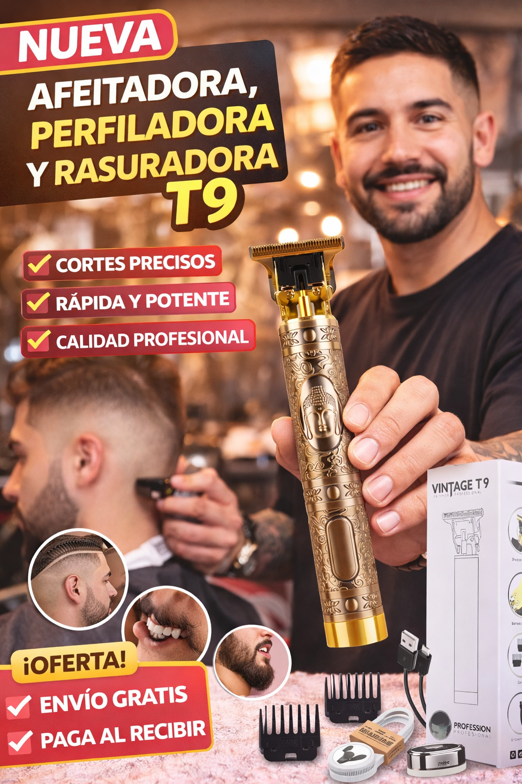 NUEVA AFEITADORA, PERFILADORA Y RASURADORA T9