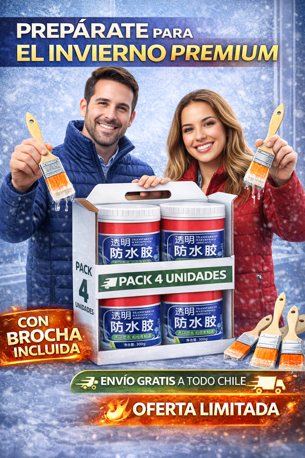 KIT IMPERMEABILIZANTE 3 UNIDADES DE 300G C/U + BROCHAS INCLUIDAS