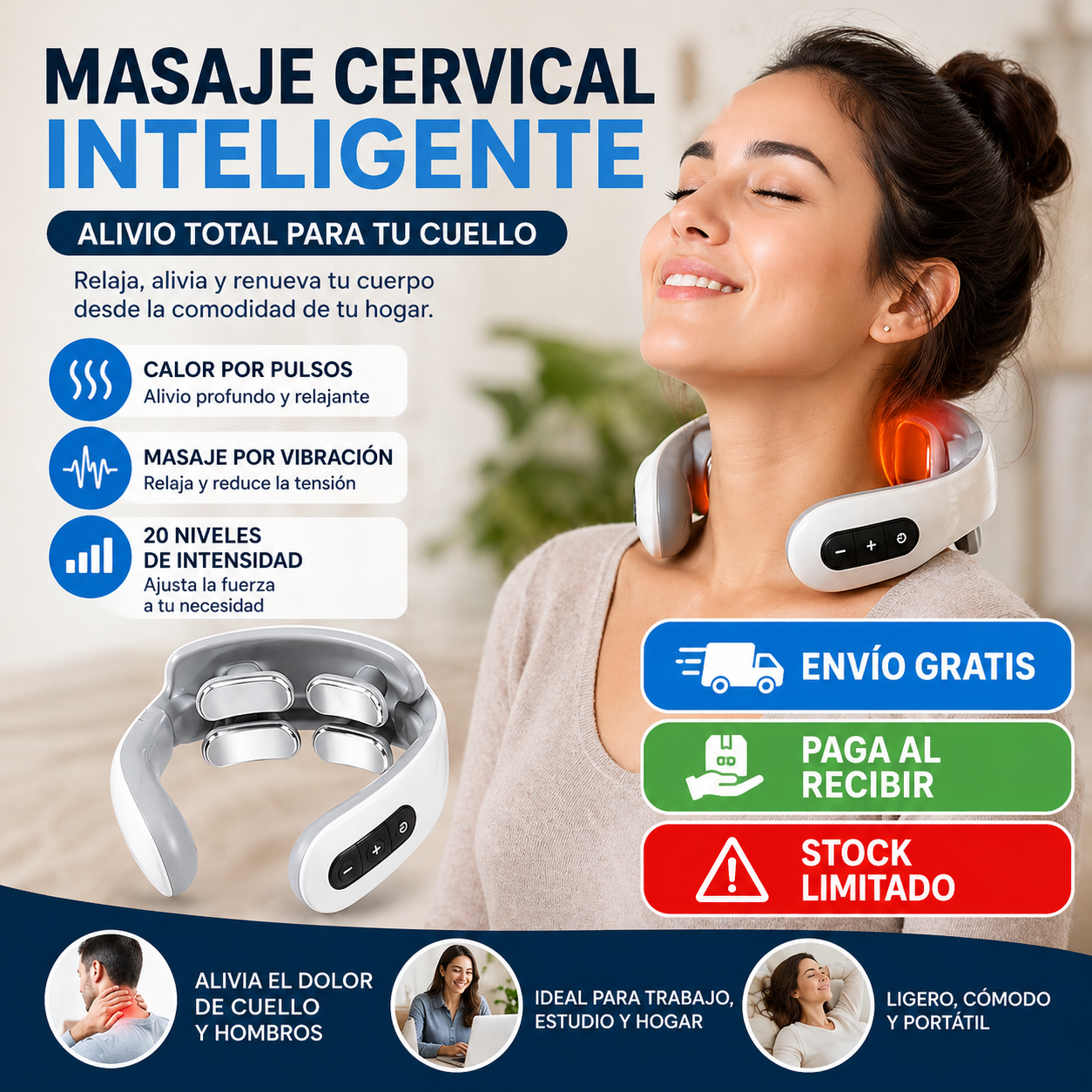 NUEVO MASAJEADOR CERVICAL PORTÁTIL PULSO CALOR