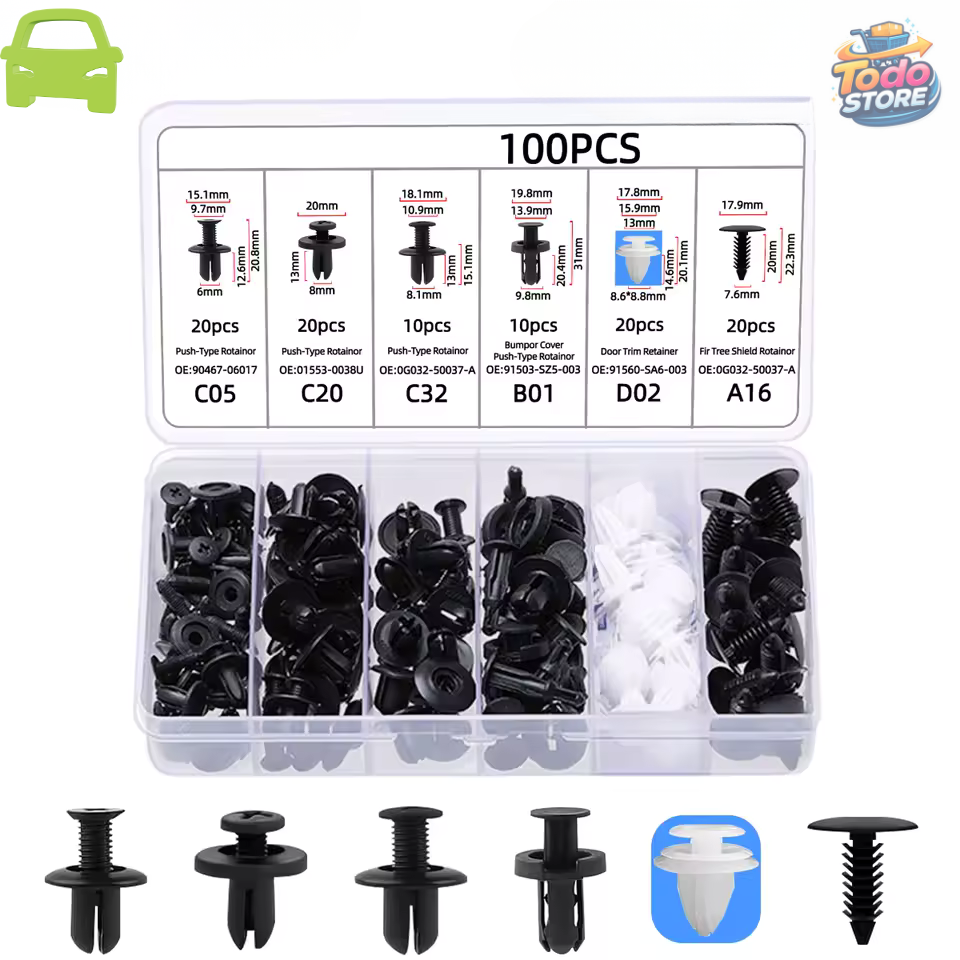 KIT 100 CLIP BROCHE RETENCION PLASTICO