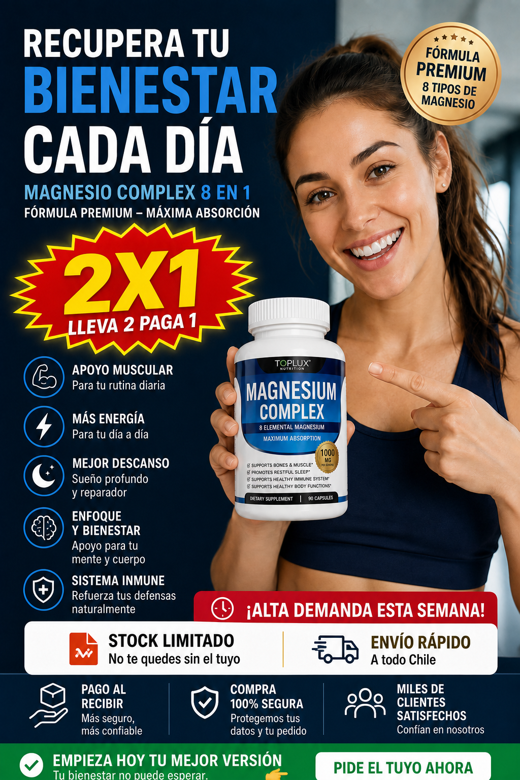 Magnesio Suplemento 8 Elemental 1000mg
